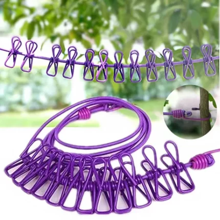 PACK OF 3 Portable Clothesline  with 12pcs Clips for Home Backyard Hotel Balcony Clothes Drying Line, Outdoor Indoor Use
